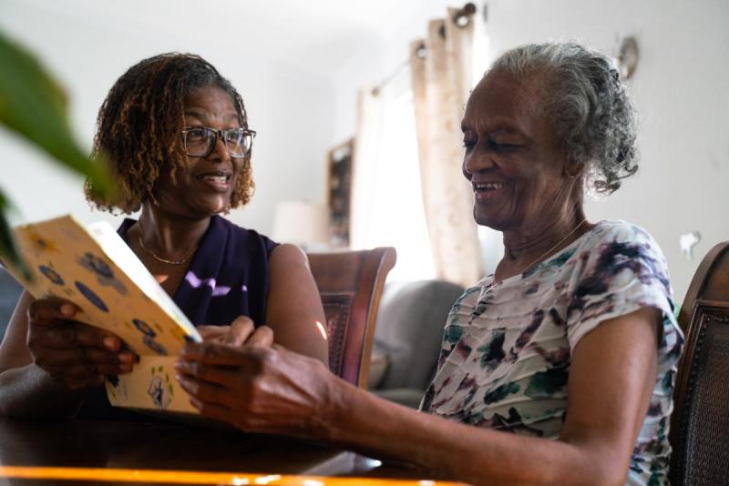 Sharon Saffold, left, is close with her mother, Julia, 89, who lives with dementia. She and her three sisters share in her care and are working to keep the local senior safe during the continued pandemic. Credit: Louis Bryant III / OBSERVER