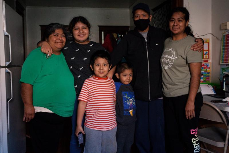 From left: Candelaria Lucero, daughter Isamari Lucero, grandsons Noah Ayala and Isaac Ayala, son-in-law Enrique Ayala, and daughter Sarai Camarillo. Michelle Kanaar / WBEZ