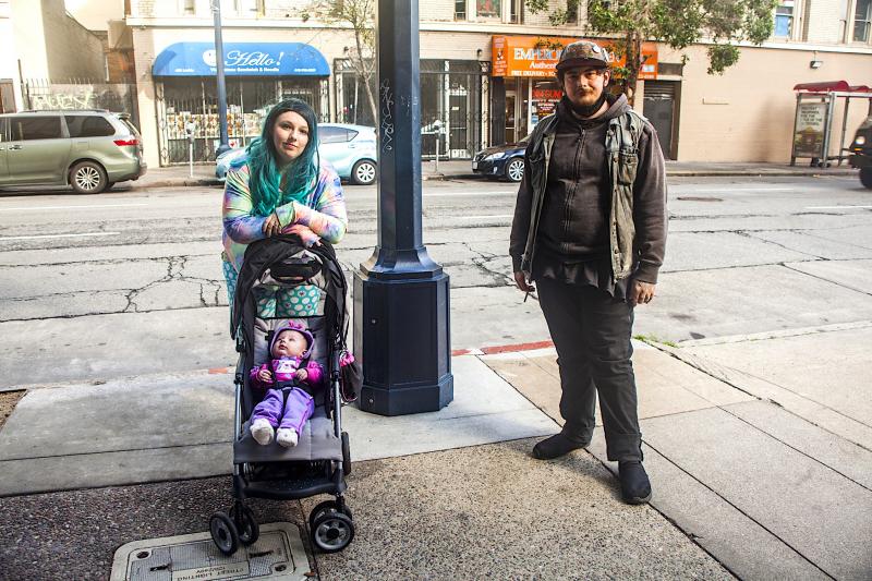 Having an infant makes it harder to find appropriate city-supported permanent housing. That’s what Cimber Sims and Nathan Caine have heard from city officials. (Photo: Pamela Gentile)