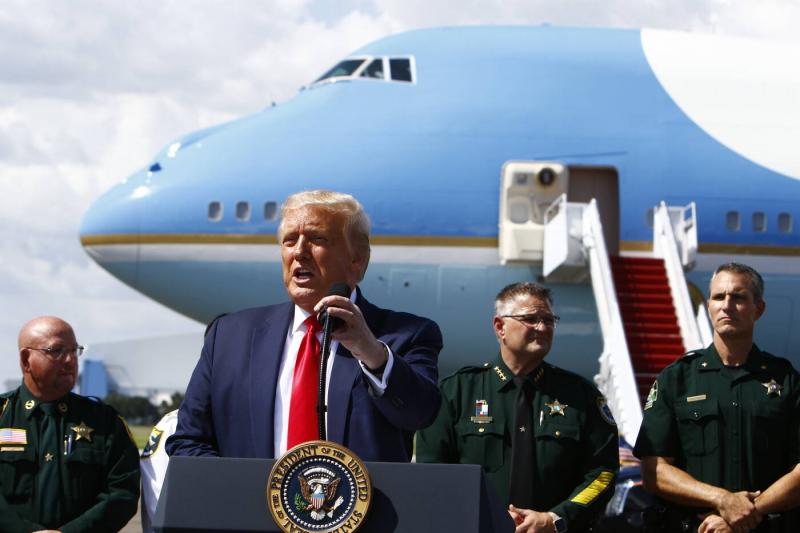 President Donald Trump speaks during a campaign rally at Tampa International Airport on July 31. Sheriff Chris Nocco was one of only two other speakers. LUIS SANTANA | Times
