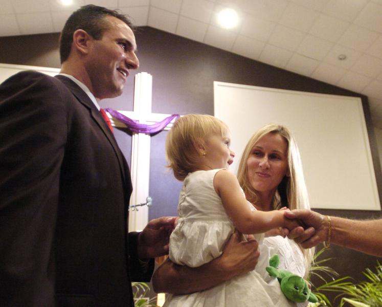 Sheriff Chris Nocco, his wife Bridget Nocco and their daughter attend the sheriff’s swearing-in ceremony in 2011 at Redeemer Community Church in New Port Richey. Times (2011)