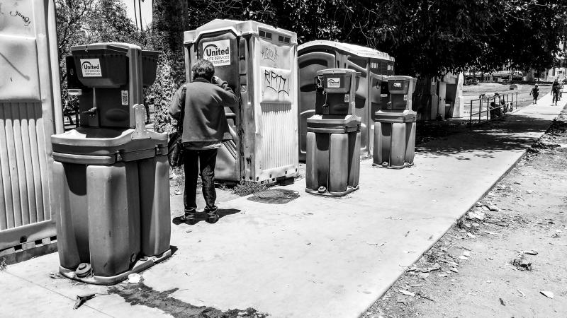 We assessed three hand-washing stations in MacArthur Park over the course of multiple days that were also missing soap. (June 2021)