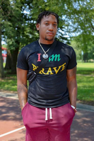 Trevon Bosley, who grew up in Roseland, wears a necklace in memory of his late brother, Terrell, who was fatally shot. Olivia Obineme for The Trace