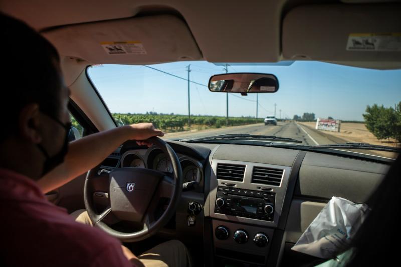 STD Investigator Hou Vang drives to a rural town in Fresno County to make a home visit with a pregnant patient and provide them with information on July 14, 2022. Vang says many of his patients struggle to get to the nearest hospital that can provide treatment for syphilis.
