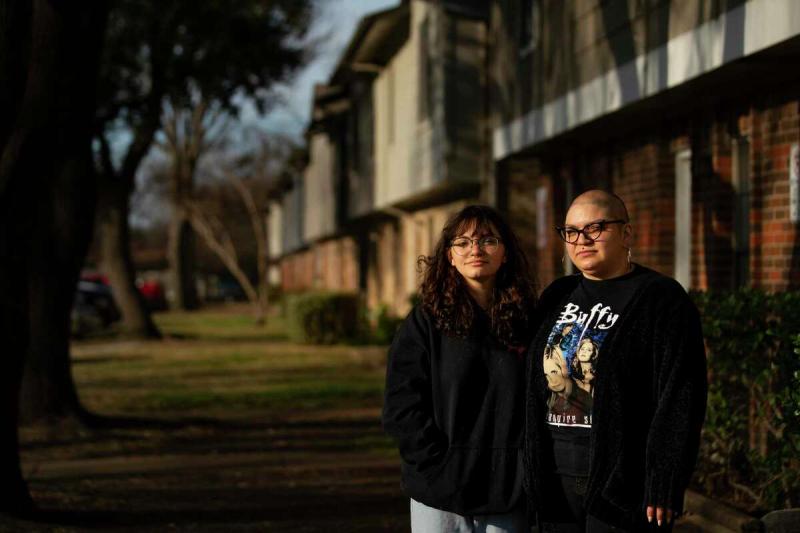 Luna Mestre-Colon, 15, posed with her mother, Angelique, outside their home in Garland in March. Luna attends Garland High School and has struggled to get time with the school counselor when she has an anxiety attack. The two have been trying to get Luna help for her depression and anxiety for years.  Mark Mulligan, Houston Chronicle / Staff photographer