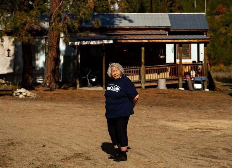 Hazel Perkins, a 74-year-old retired nurse and president of the advisory board for the Keller senior meal site, would like reliable internet access to keep track of funding for the meal sites on the Colville Reservation. (Amanda Snyder / The Seattle Times)