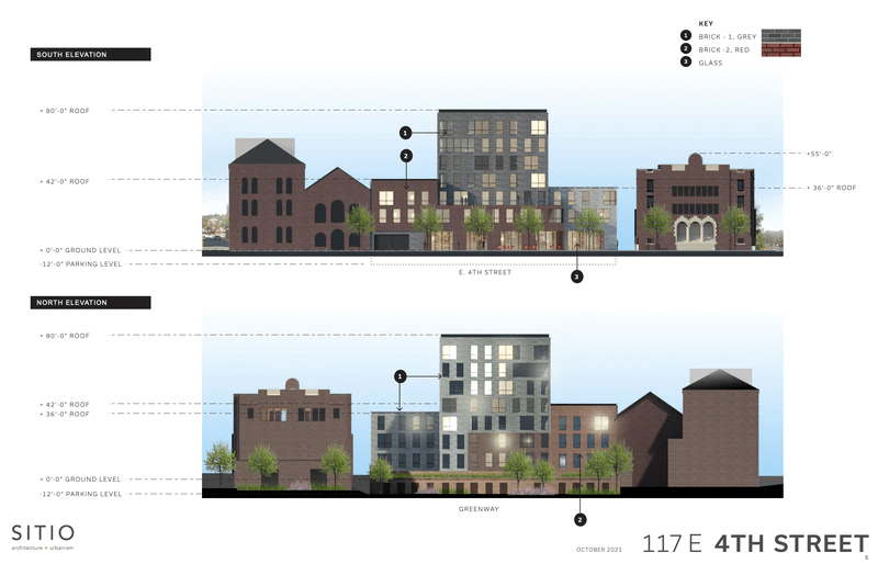 This rendering by Sitio shows the elevations of the new building developer Dennis Benner is proposing on the site of the Bethlehem Boys & Girls Club, 117 E. 4th St. in Bethlehem.PHOTOGRAPHER/CREATOR Courtesy Sitio Architecture + Urbanism