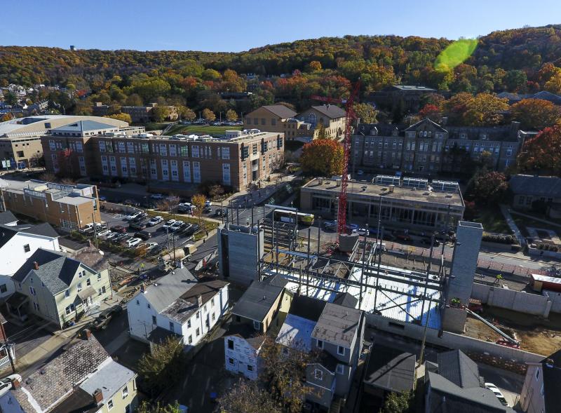 Lehigh University's Asa Packer campus has seen a boom of new academic buildings and residence halls in recent years. The new College of Business building, 459-461 Webster St., is shown rising in the fall of 2021. Saed Hindash | For lehighvalleylive.com