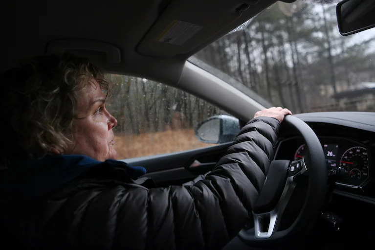 Lisa Rowe drives home. Pending a court hearing, her son remains in temporary custody of social services. (Matt McClain/The Washington Post)