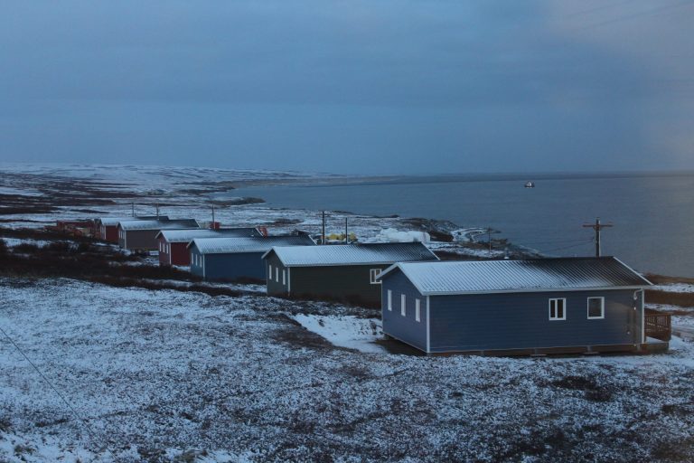 New homes in the village of Metarvik are designed with skiddable foundations, allowing them to be moved over snow and tundra. (Cold Climate Housing Research Center)